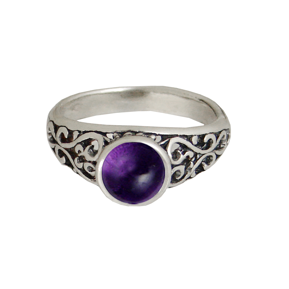 Sterling Silver Filigree Hearts Ring With Amethyst Size 10